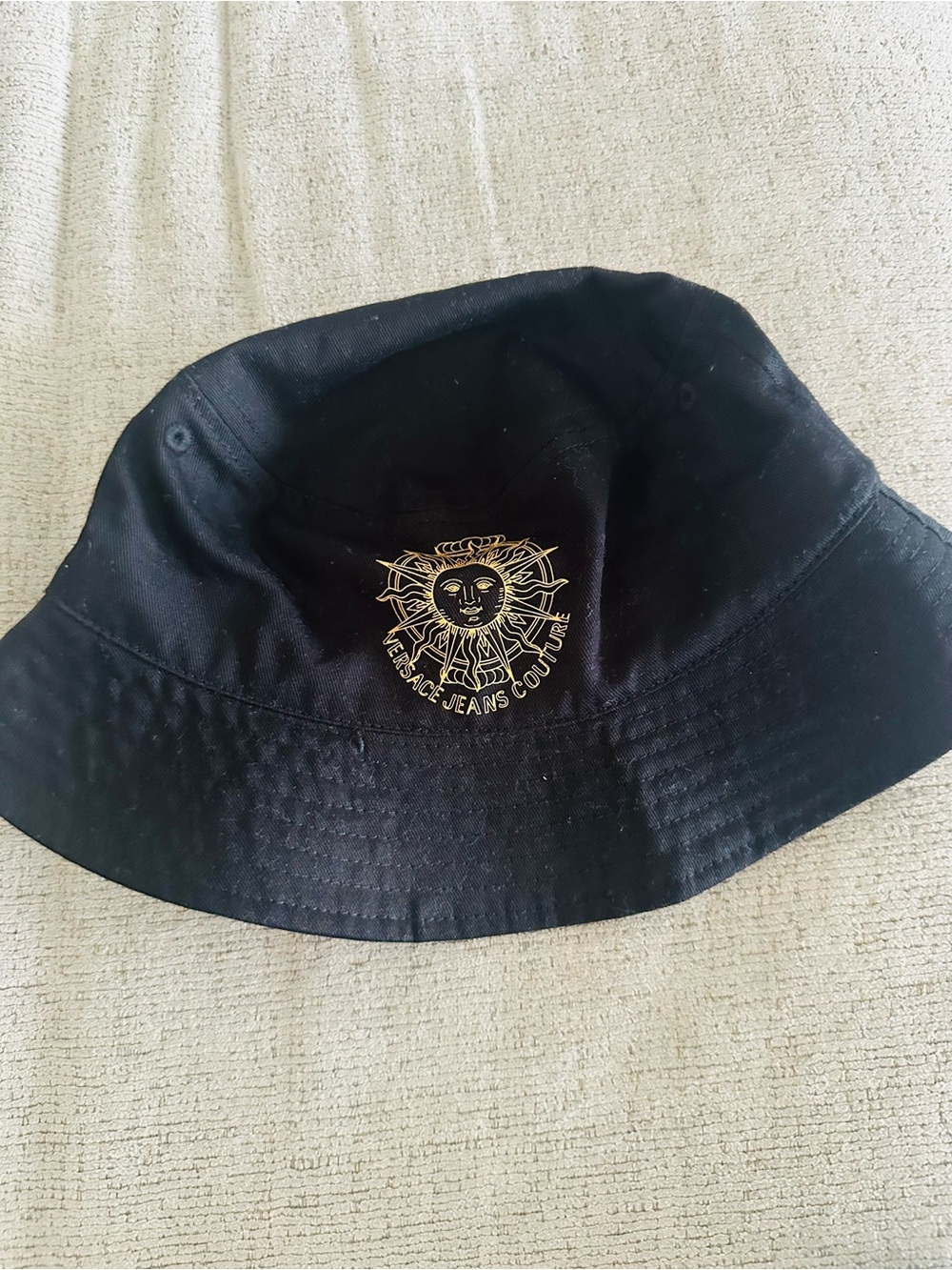 Versace Black Bucket Hat with Gold Medusa Sun Logo